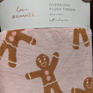 Pink Gingerbread Man Oversized Plush Throw Soft & Warm Holiday Blanket Christmas
